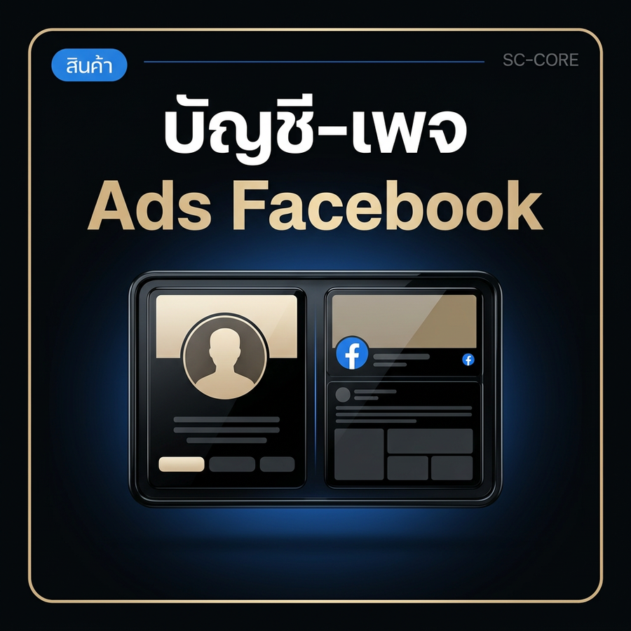 บัญชี-เพจ Ads Facebook ภาพดิจิทัลพรีเมียมสีฟ้าแซฟไฟร์กรอบทองมุมโค้ง